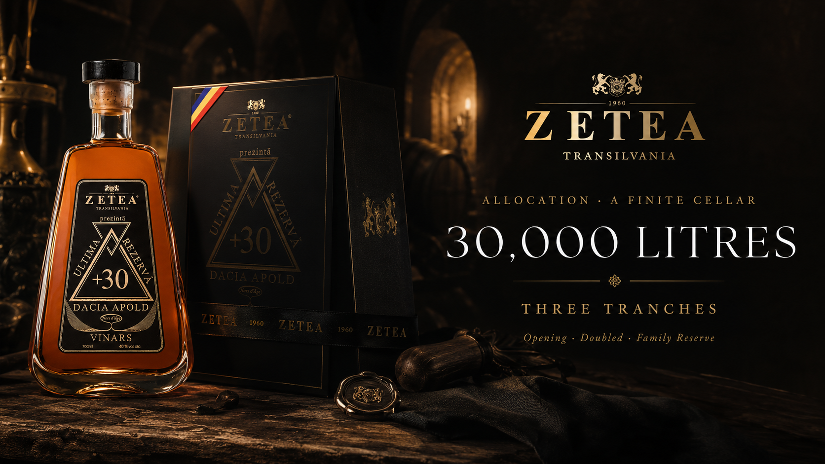 ZETEA Ultima Rezervă Dacia Apold — 30,000 litres finite cellar allocation across three tranches
