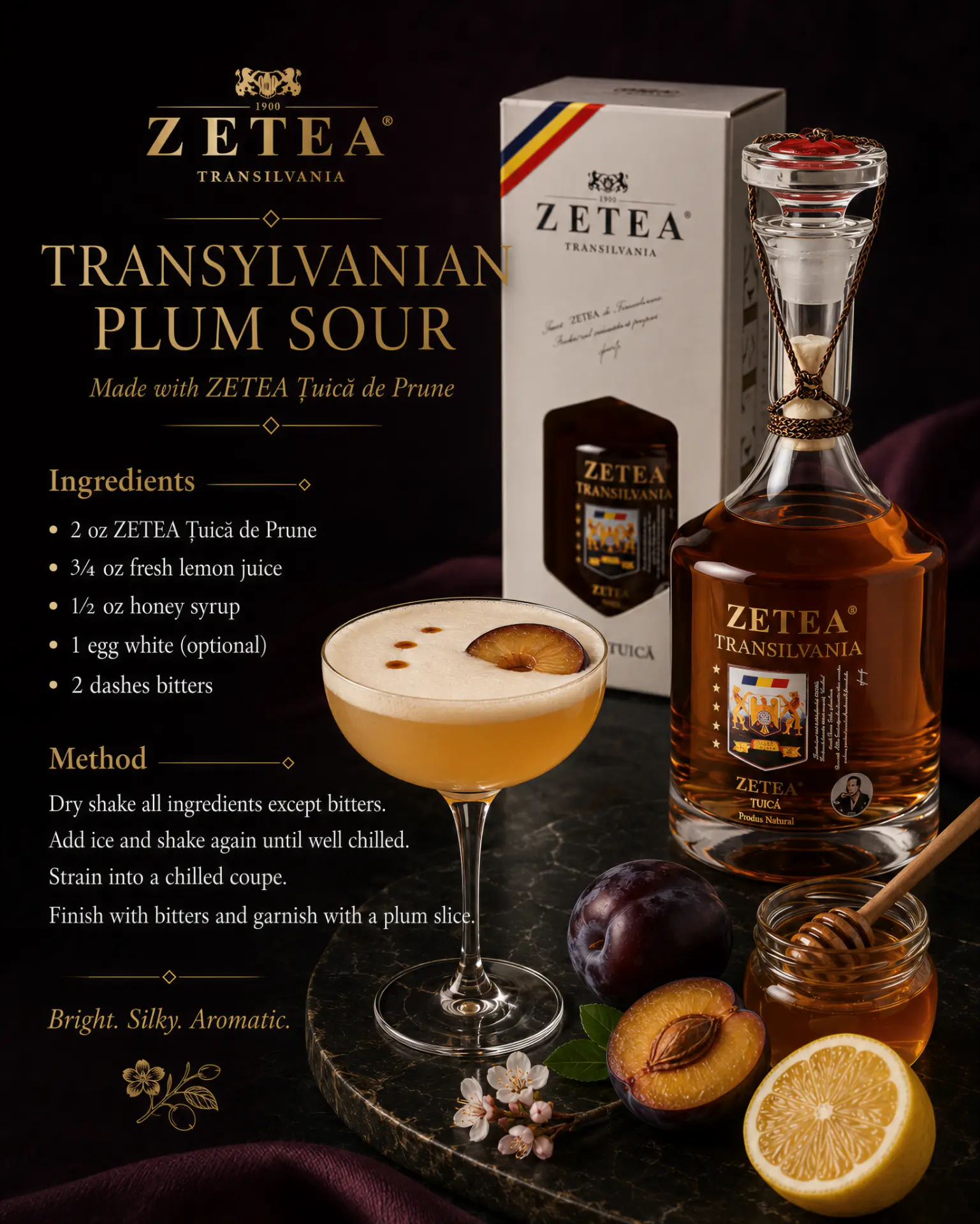 Transylvanian Plum Sour recipe card made with ZETEA Țuică de Prune